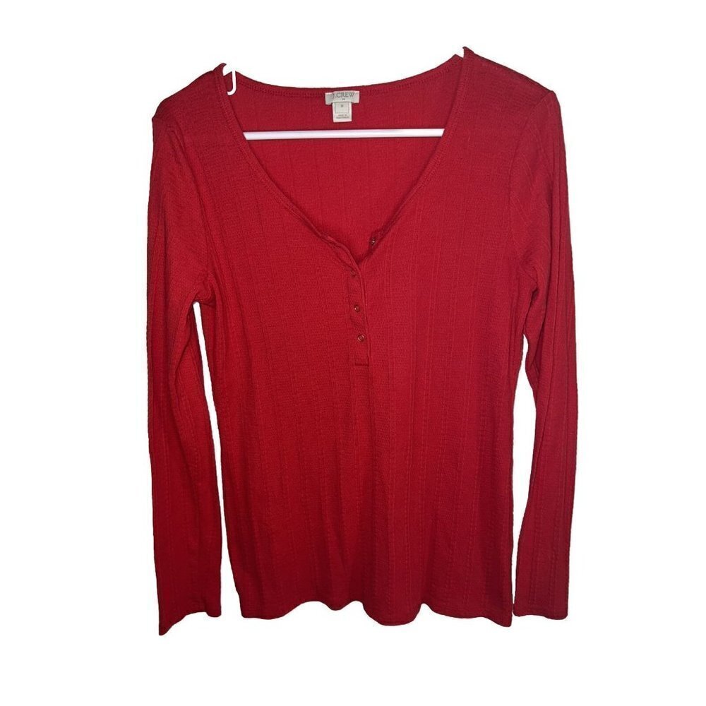 J Crew Henley Top Long Sleeve Red Size Medium Women’s Brass Snaps X